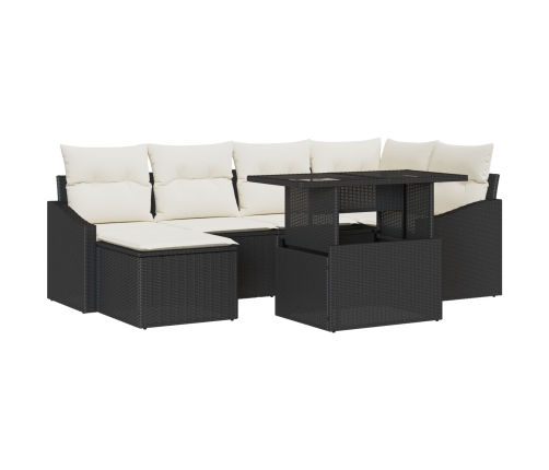 Conjunto de Sofá de 7 Piezas con Cojines Ratán Negro
