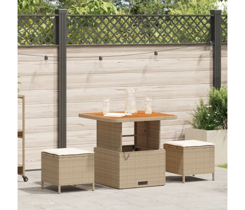 Conjunto de Comedor de Jardín de 3 Piezas con Cojines Beige de Ratán Poliéster y Acacia