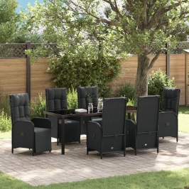 Conjunto de comedor de jardín con cojines de poliratán negro