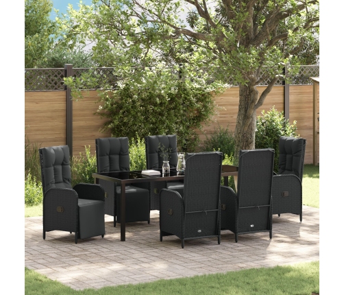 Conjunto de comedor de jardín con cojines de poliratán negro