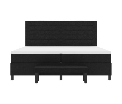Cama de Base de Caja  con Colchón y Banco Negro 200x200 cm Tela
