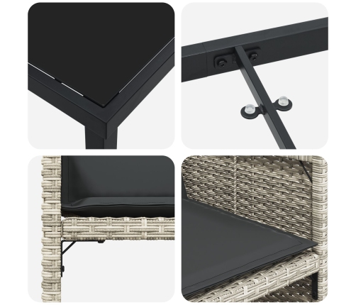 Set de Comedor de Jardín de 5 Piezas  con Cojines Gris Claro Poliratán