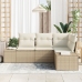Conjunto de Sofá de Jardín de 4 Piezas con Cojines Beige Poliratán