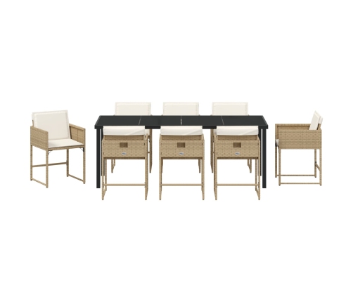 Set de Comedor de Jardín de 9 Piezas con Cojines Beige Ratán Polimérico