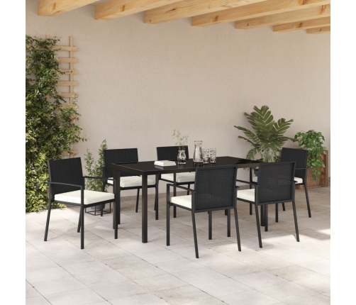 Conjunto de Comedor de Jardín de 7 Piezas Poliratán Negro