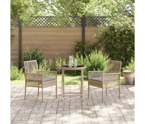 Conjunto de Bistro de Jardín de 3 Piezas  con Cojines Beige de Poliratán