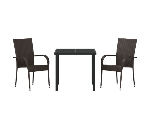 Juego de Comedor de Jardín de 3 Piezas Marrón Poliratán