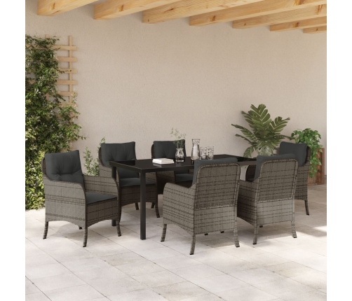 Juego de comedor de jardín de 7 piezas con cojines gris poliratán