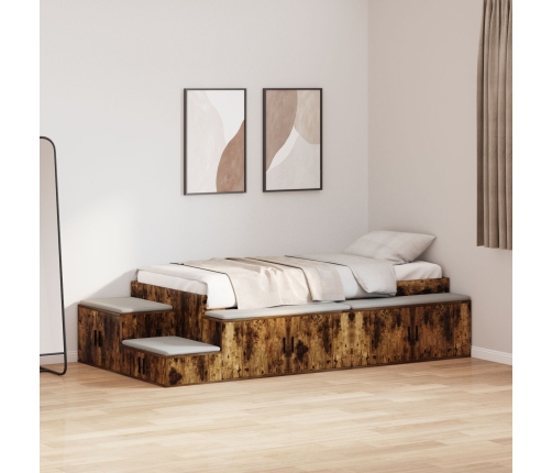 Estructura de Cama de Almacenamiento Roble Ahumado Madera Maciza