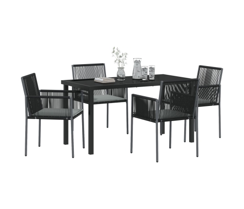 Conjunto de Comedor de Jardín  de 5 Piezas con Cojines Negro Poliratán