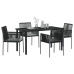 Conjunto de Comedor de Jardín  de 5 Piezas con Cojines Negro Poliratán