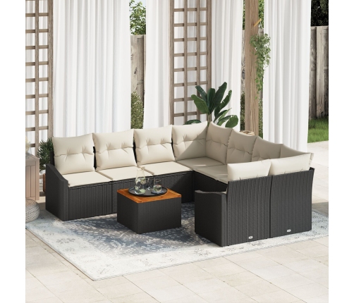 Conjunto de Sofás de Jardín  de 9 Piezas con Cojines Negro Poliratán Acacia