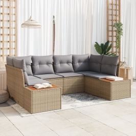 Conjunto de sofá de jardín  de 6 piezas con cojines Beige Ratán Polivalente Acacia