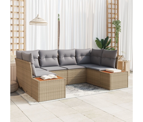 Conjunto de sofá de jardín  de 6 piezas con cojines Beige Ratán Polivalente Acacia