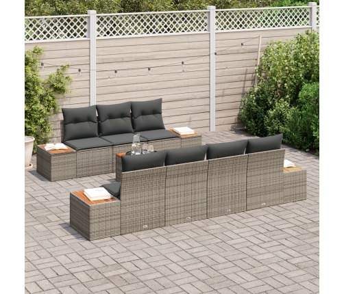 Set de Sofás de Jardín de 8 Piezas con Cojines Gris Poliratán Acacia