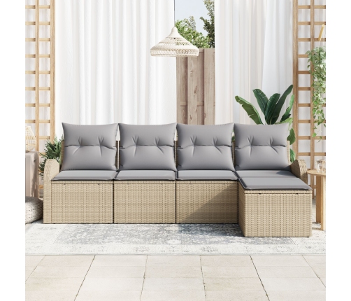 Conjunto de Sofá de Jardín de 5 Piezas con Cojines Beige de Poliratán