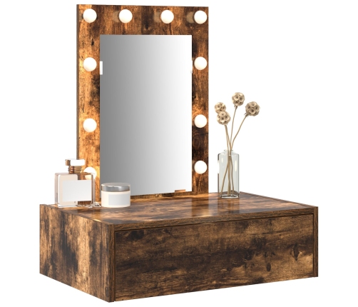Mesa de tocador colgante  con luces LED en roble ahumado