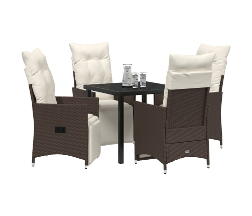 Set de Comedor de Jardín de 5 Piezas de  con Cojines Marrón Poliratán