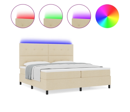 Cama con Box Spring y Colchón LED Crema 200x200 cm Tela