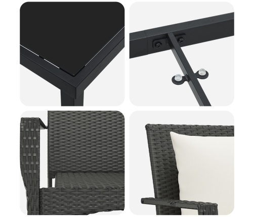 Set de Comedor de Jardín  de 3 Piezas con Cojines Negro Poliratán