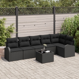 Conjunto de Sofá de Jardín de 7 Piezas con Cojines Beige Poliratan