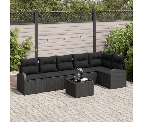 Conjunto de Sofá de Jardín de 7 Piezas con Cojines Beige Poliratan