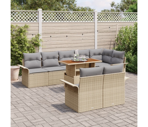 Juego de Comedor de Jardín de 9 Piezas con Cojines Beige Ratán Sintético Acacia