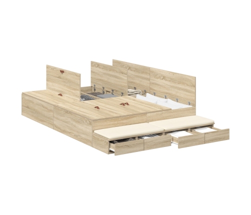 Cama con Almacenamiento  Roble Sonoma Madera Elaborada