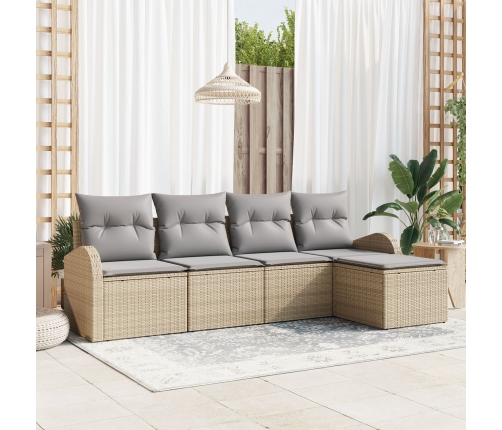 Conjunto de Sofá de Jardín de 5 Piezas con Cojines Beige de Poliratán