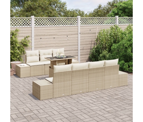 Conjunto de sofá de jardín de 8 piezas con cojines Beige Ratán sintético