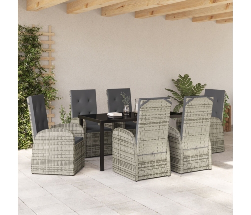 Conjunto de Comedor de Jardín de 7 Piezas con Cojines de Poliratán Gris