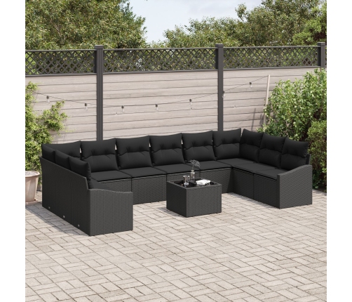 Conjunto de Sofá de Jardín  Set de 11 Negro Poliratán y tela