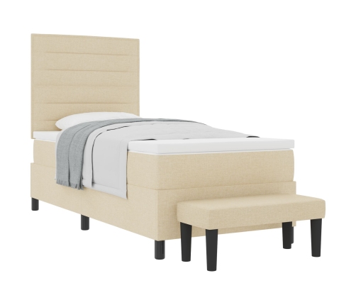 Cama con Base  con Colchón y Banco Beige 90x200 cm Tela