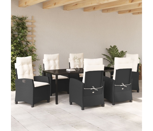 Conjunto de Comedor de Jardín de 7 Piezas con Cojines de  Negro Poliratán