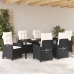 Conjunto de Comedor de Jardín de 7 Piezas con Cojines de  Negro Poliratán