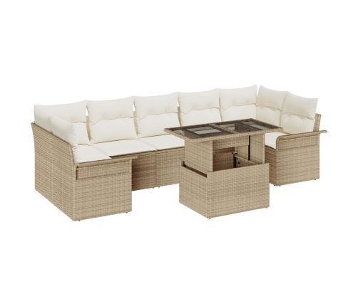 Conjunto de Sofás de Jardín  de 8 Piezas con Cojines Beige de Ratán Poliéster