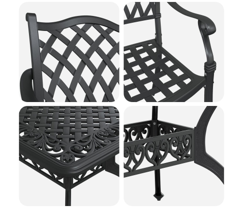 Set de 4 Negro Aluminio Fundido 6 Personas Asientos Múltiples