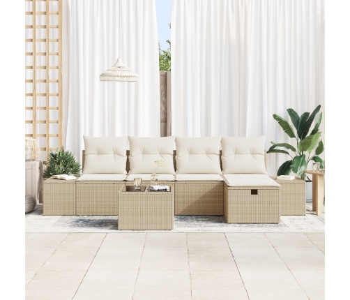 Juego de Sofá de Jardín de 6 Piezas con Cojines Beige Poliratán