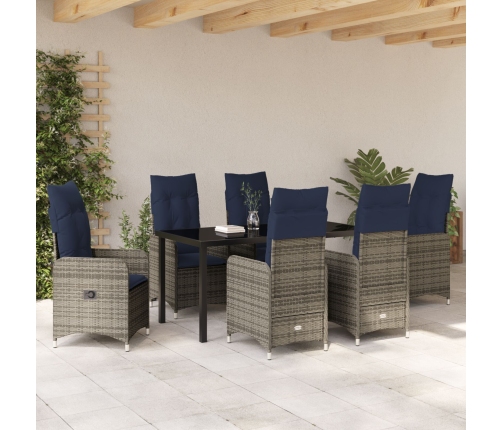 Set de Comedor de Jardín de 7 Piezas con Cojines Negros de Poliratán