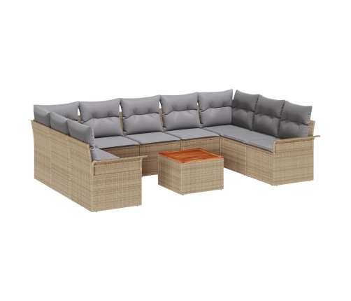 Conjunto de Sofá de Jardín de 10 Piezas con Cojines Beige Poliratán Acacia