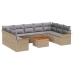 Conjunto de Sofá de Jardín de 10 Piezas con Cojines Beige Poliratán Acacia