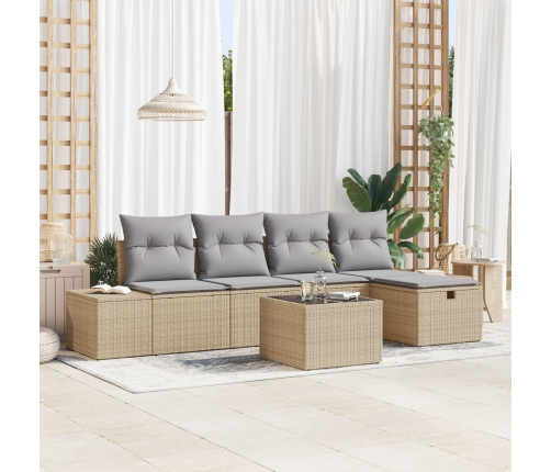 Conjunto de Sofá de Jardín  de 6 Piezas con Cojines Beige Poliratán