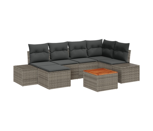 Conjunto de Sofás de Jardín de 7 Piezas con Cojines Gris Poliratán Acacia