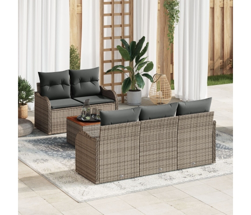 Conjunto de Sofá de Jardín de 6 Piezas con Cojines Gris Ratán Sintético Acacia, Sofá de Jardín de 2 Plazas con Cojines Gris Ratán Sintético
