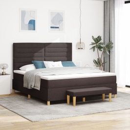 Cama Box Spring  con colchón y banco Marrón Oscuro 180x200 cm Tela
