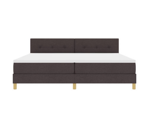 Cama Box Spring  con Colchón & LED Marrón Oscuro 200x200 cm Tela