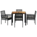 Juego de Comedor Set de 4 Negro Metal, Ratán Duradero