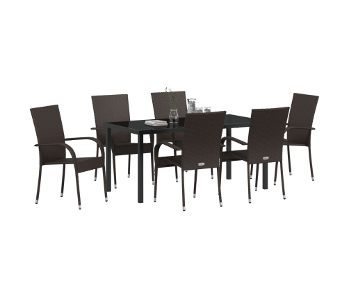 Juego de Comedor de Jardín de 7 Piezas Marrón Ratán PE