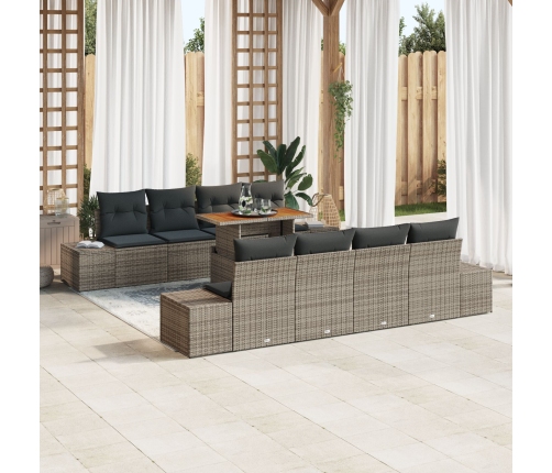 Conjunto de sofá de jardín de 7 piezas con cojines gris ratán poli