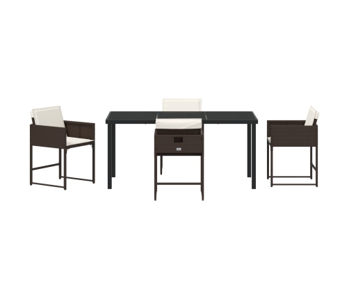 Set de Comedor de Jardín de 5 Piezas con Cojines Marrón Ratán Polímero